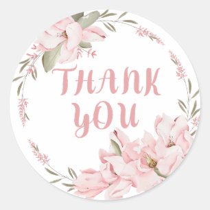 Sticker Rond Merci - Gratitude - Fleurs roses