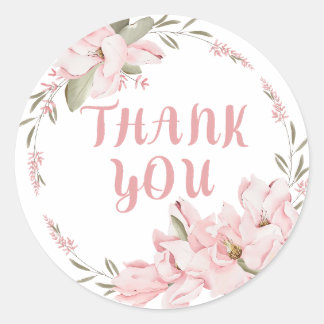 Sticker Rond Merci - Gratitude - Fleurs Roses