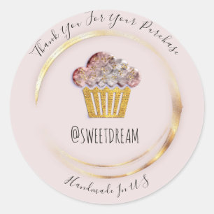 Sticker Rond Merci Gray Gold Sweet Muffin Aliments en ligne Bou