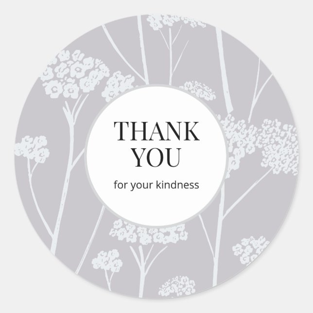 Sticker Rond Merci gris fumé à fleur monochrome (Devant)