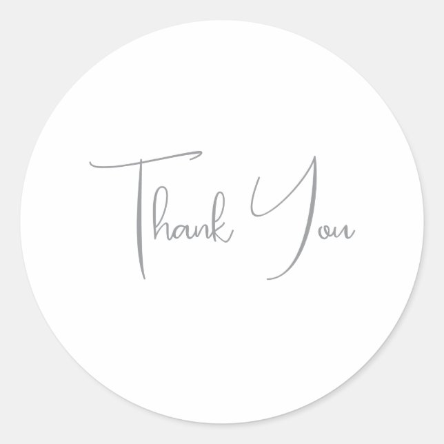 Sticker Rond Merci gris manuscrit classique blanc chic (Devant)