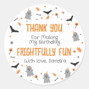 Sticker Rond Merci Halloween Anniversaire Orange Black Grey