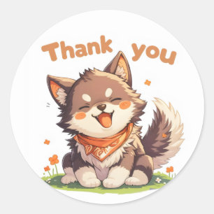 Sticker Rond Merci Happy Anime Dog