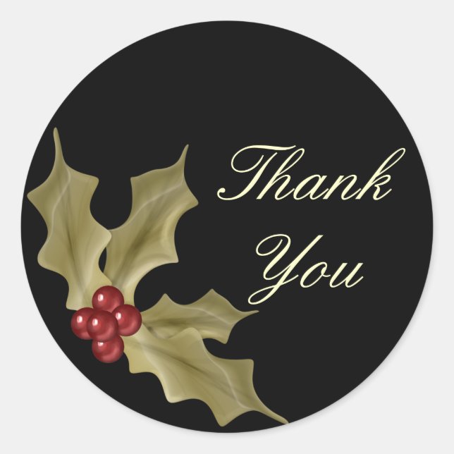 Sticker Rond "Merci" - Holly Berries (Devant)