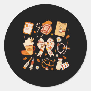 Sticker Rond Merci Infirmière Automne Stethoscope Coquette Bow 