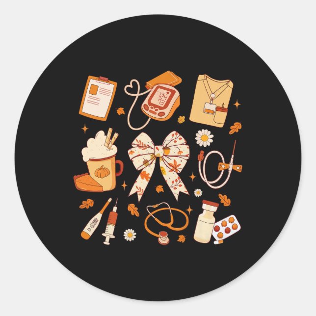 Sticker Rond Merci Infirmière Automne Stethoscope Coquette Bow  (Devant)