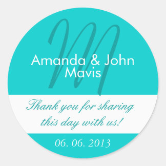 Sticker Rond Merci initial simple blanc de faveur de mariage