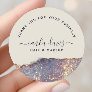 Sticker Rond Merci Iridescent Violet Or Glam Pailleté