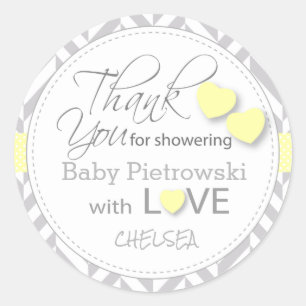 Sticker Rond Merci jaune et gris Chevron