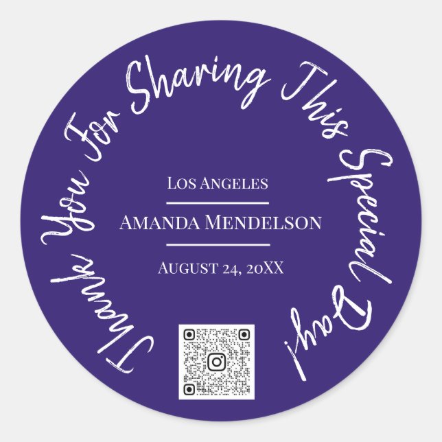 Sticker Rond Merci Jour spécial QR Code Logo Bleu (Devant)