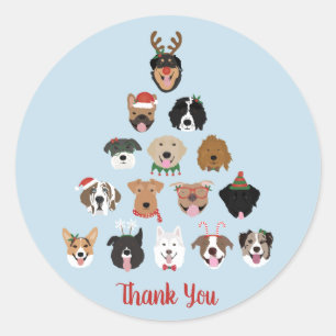 Sticker Rond Merci Joyeux Pawlidays Chien arbre de Noël