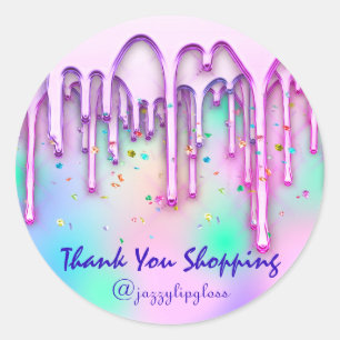 Sticker Rond Merci Lecteurs de shopping rose Confetti Holograph