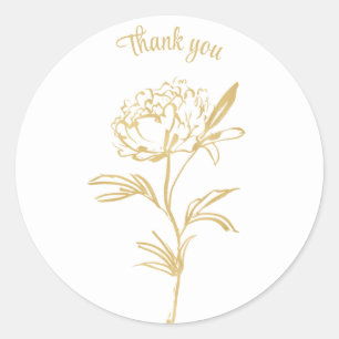 Sticker Rond Merci ligne d'encre d'or dessin fleur rose