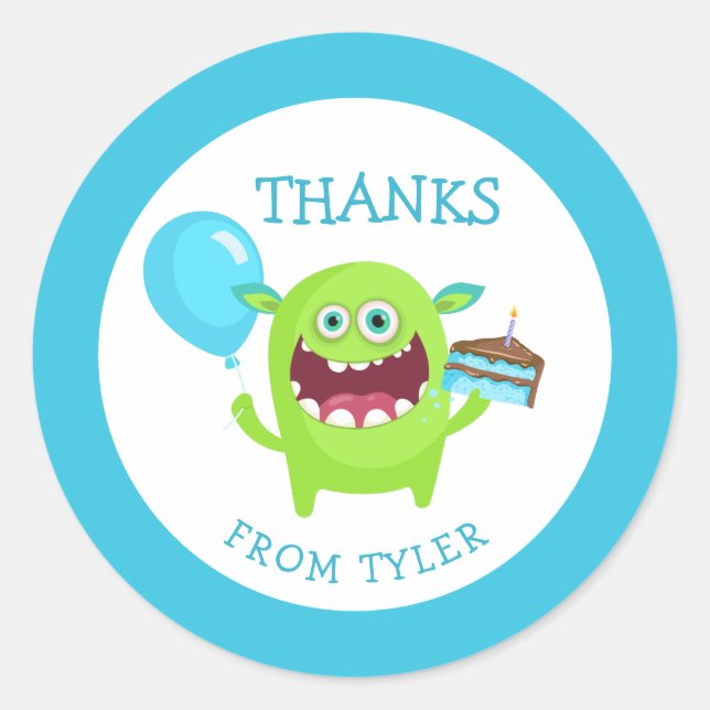Sticker Rond Merci Little Monster Party (Devant)