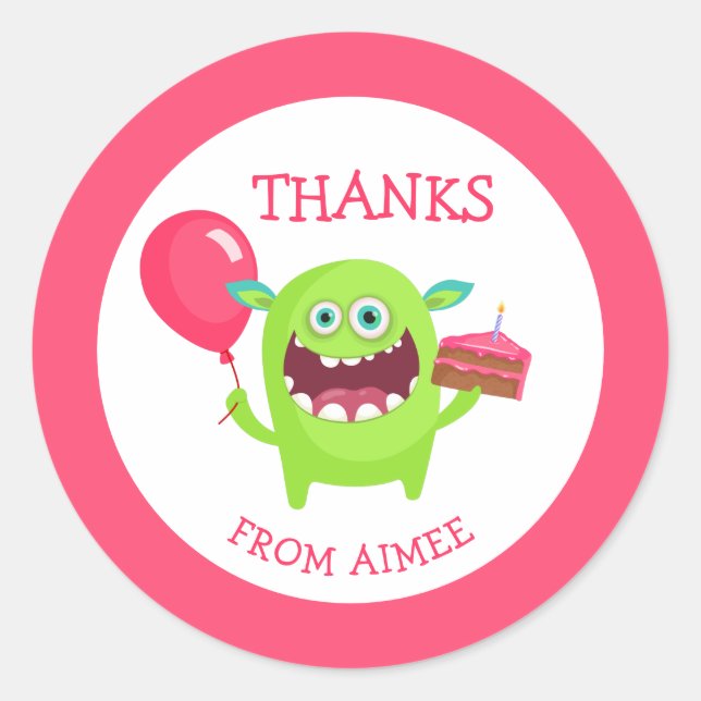 Sticker Rond Merci Little Monster Party (Devant)