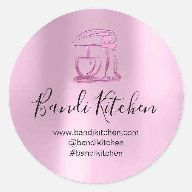Sticker Rond Merci Logo Cuisine Cuisine Boulangerie rose douce (Devant)