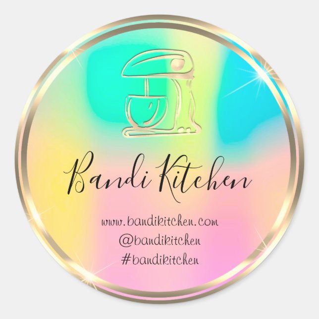 Sticker Rond Merci Logo Cuisine Cuisine Chef Holograph Gold (Devant)