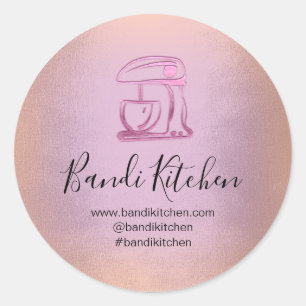 Sticker Rond Merci Logo Cuisine Cuisine Chef Rose violet