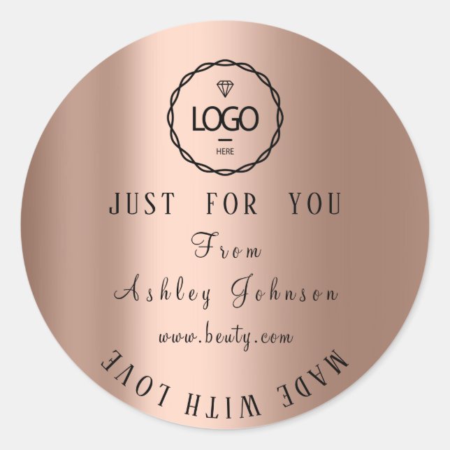 Sticker Rond Merci Logo Fabriqué Avec Amour Minimalisme Rose (Devant)