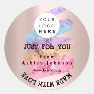 Sticker Rond Merci Logo Fabriqué Avec Love Strokes Rose Blush