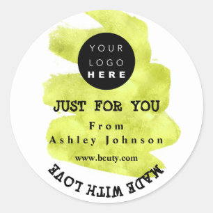 Sticker Rond Merci Logo Fabriqué Avec Love Strokes Vert Blanc