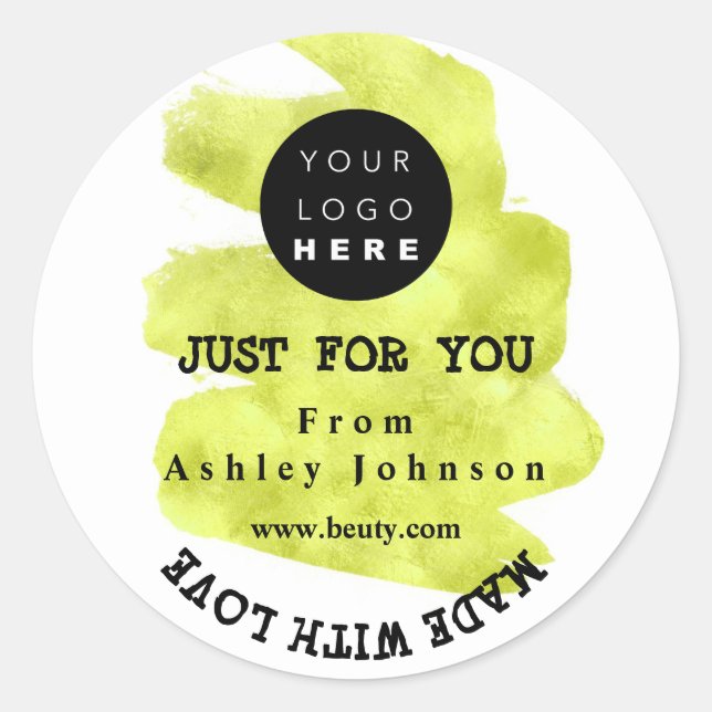 Sticker Rond Merci Logo Fabriqué Avec Love Strokes Vert Blanc (Devant)