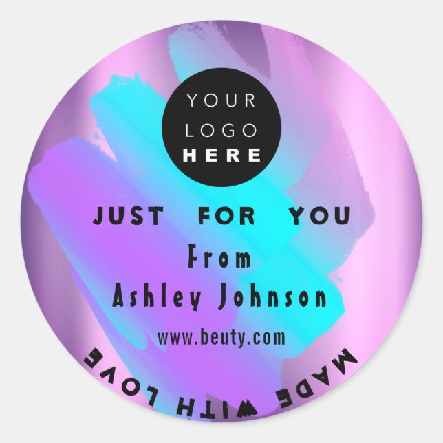 Sticker Rond Merci Logo Holographe Fabriqué Avec Love Blue Stro (Devant)