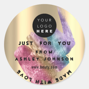 Sticker Rond Merci Logo Holographe Made Gold Blue Stroke Classi