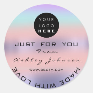 Sticker Rond Merci Logo Holographe PINK Ombre Violet