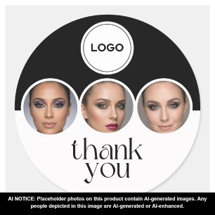 Sticker Rond Merci Logo MUA 3 Photos Noir Et Blanc