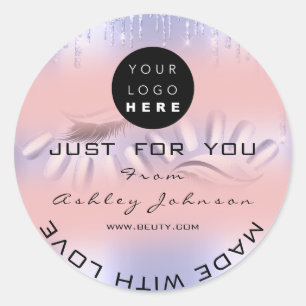 Sticker Rond Merci Logo Nails Lashes Rose Ombre Purple