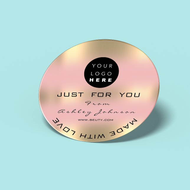 Sticker Rond Merci Logo Personnalisé QR Fabriqué Par Rose Gold  (Thank Custom Logo QR Made By Rose Gold Ombre Gold Classic Round Sticker)