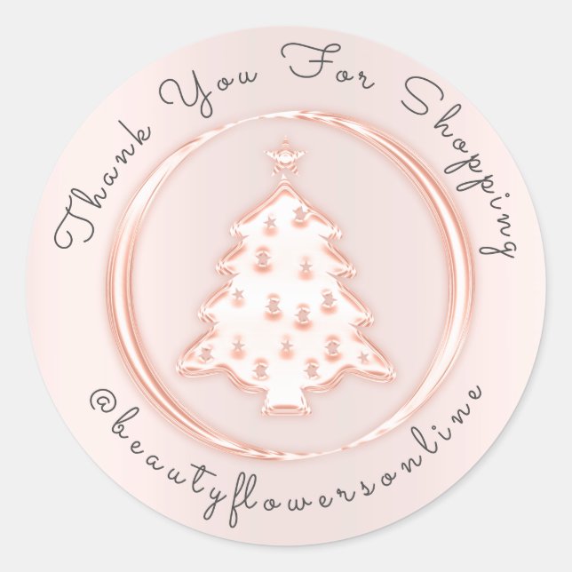 Sticker Rond Merci Logo Rose Pink Christmas Tree Joyeux (Devant)