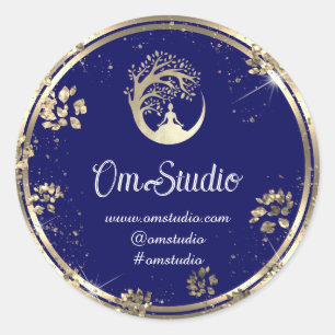 Sticker Rond Merci Logo Yoga Mindfulness Shop Gold Blue