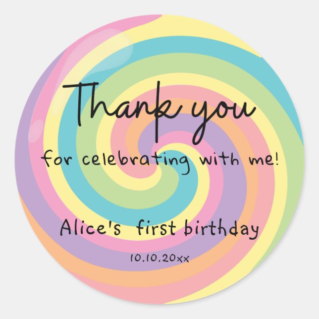 Sticker Rond Merci Lollipop coloré (Devant)