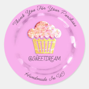 Sticker Rond Merci Magasin Mermaid Muffin Logo Or Rose