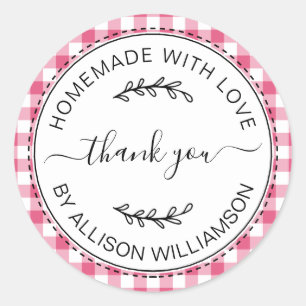 Sticker Rond Merci maison rustique Hot rose Motif chèque