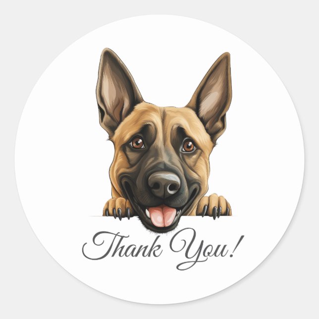 Sticker Rond Merci Malinois de Chien mignon (Devant)