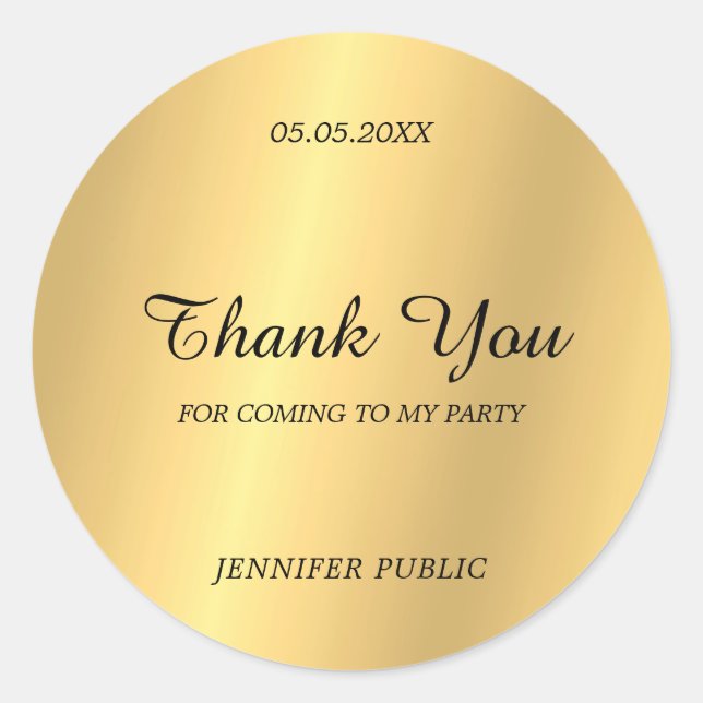 Sticker Rond Merci manuscrit Texte Glam Gold Chic (Devant)