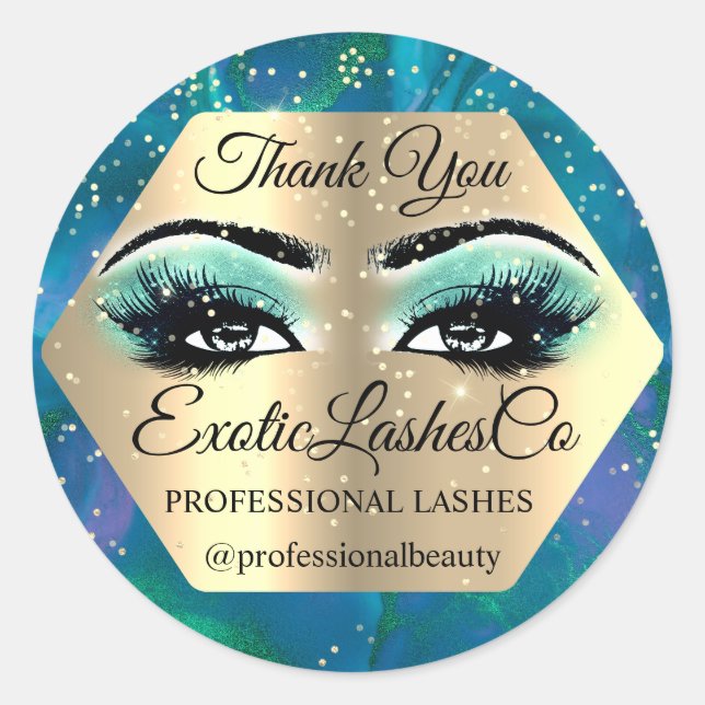 Sticker Rond Merci maquillage Artiste Gold LASHES Bleu Turquois (Devant)