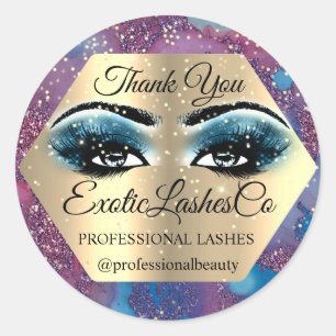 Sticker Rond Merci maquillage Artiste Yeux Rose bleu