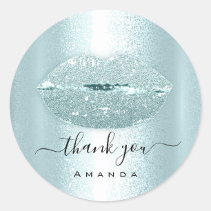 Sticker Rond Merci  maquillage Kiss Lips Parties scintillant Bl
