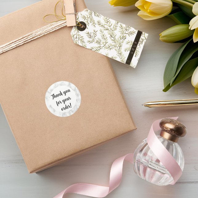 Sticker Rond Merci Marbre blanc (Créateur téléchargé)