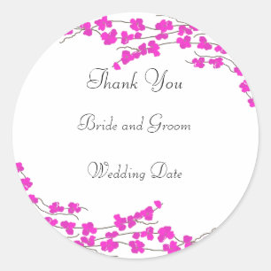 Sticker Rond Merci Mariage à fleurs roses chaudes