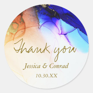 Sticker Rond Merci Mariage Abstrait bleu orange