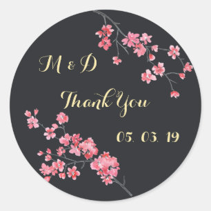 Sticker Rond Merci mariage, aquarelle florale, personnalisée