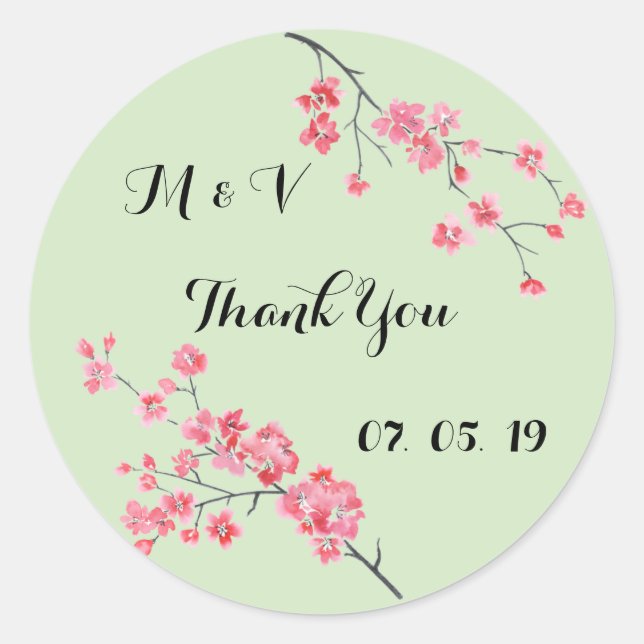Sticker Rond Merci mariage, aquarelle florale, personnalisée (Devant)