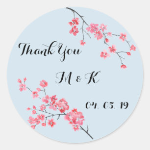 Sticker Rond Merci mariage, aquarelle florale, personnalisée