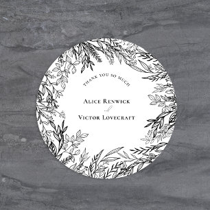 Sticker Rond Merci Mariage blanc et noir