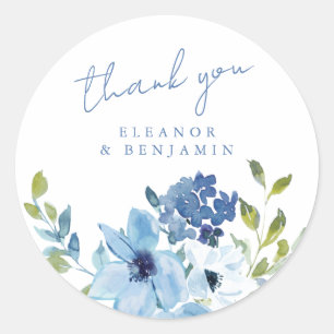 Sticker Rond Merci Mariage bleu clair Floral personnalisé